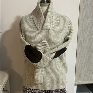 Vintage Shetland wool Wallace & Barnes mock neck beige knit sweater M